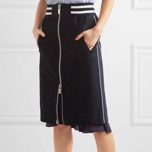 Sacai Satin Trimmed Laser Cut Prince of Wales Checked Cotton Jacquard Skirt